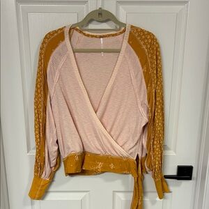 Free People Pink & Mustard Floral Wrap Top